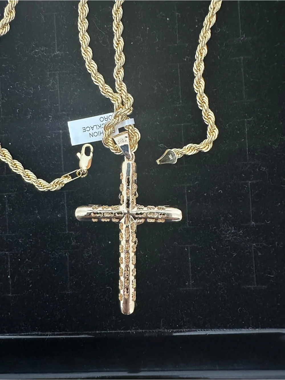 New Gold plated cross Jesus Crucifix Pendant charm with new Rope Chain